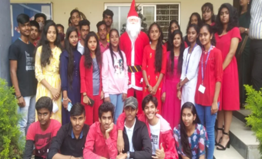 Students with Santa Claus at Christmas