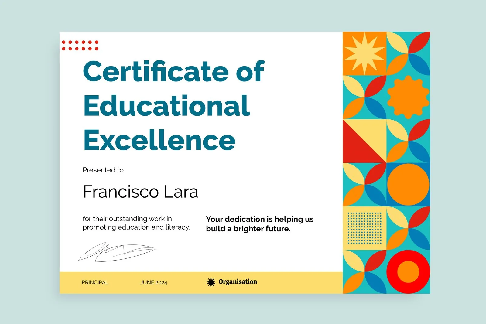 Certificate of educational excellence