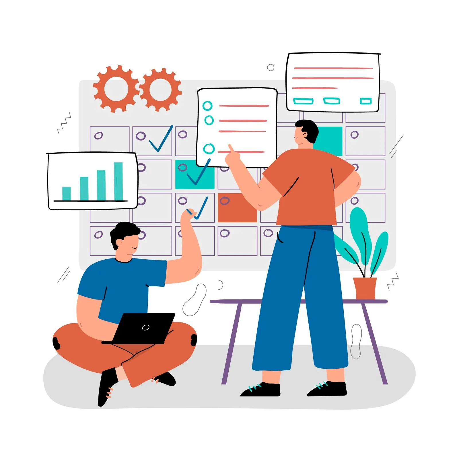 Illustration of students tracking course progress